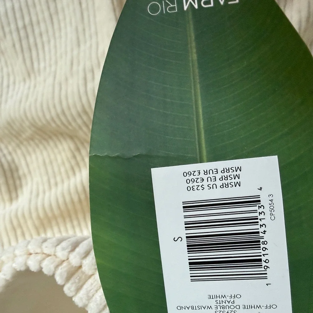 Farm Rio, off-white double waistband pants NWT small corduroy‎